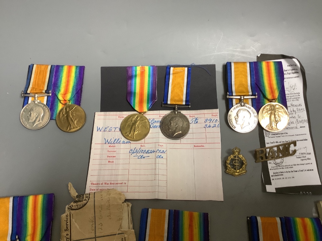 Nine WW1 BWM & Victory medal pairs